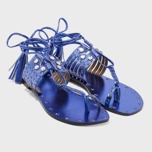 TopShop Gladiator Metallic Blue leather upper with embellished studs size 5.5/6